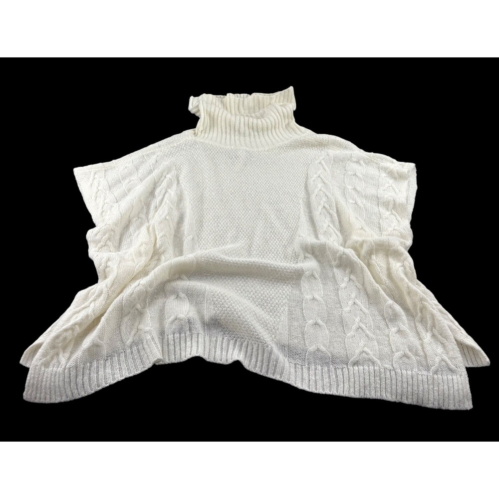 Chico's Women's size Medium Cable Knit Turtleneck Poncho Sweater Ivory soft